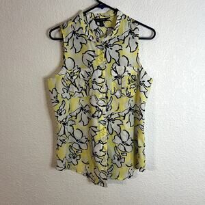 Banana Republic Sleeveless Blouse Womens Size Medium Yellow White Floral